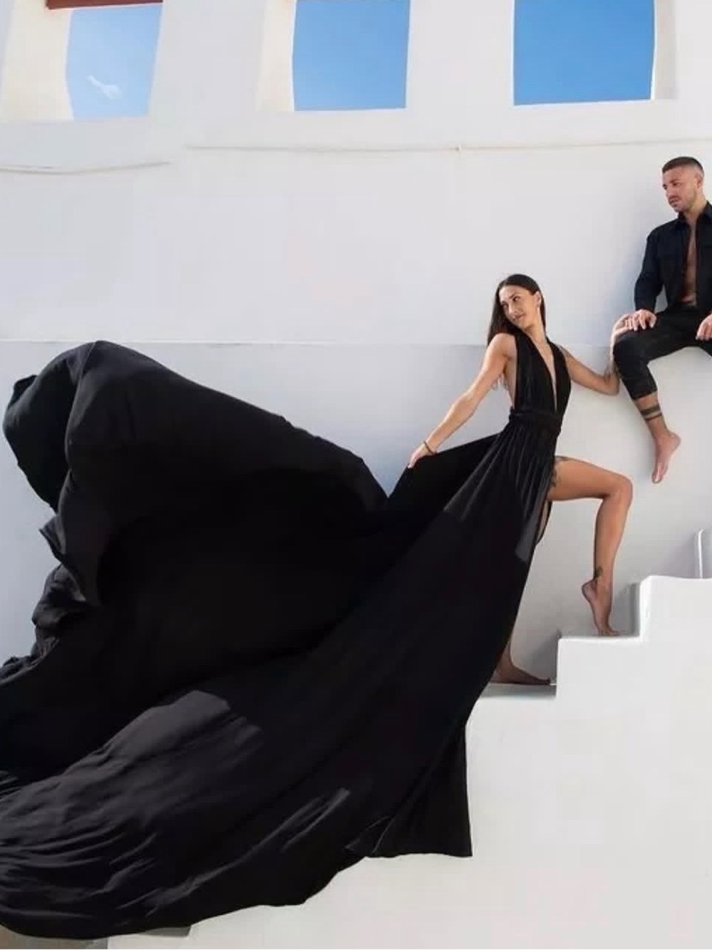 Black Satin Elegant Black Halter Maxi Dress with Dramatic Train